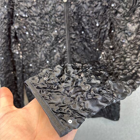 Adressing Woman Jacket Womens Medium Black Full Zip Embellished Crinkle Sequin - Picture 4 of 15
